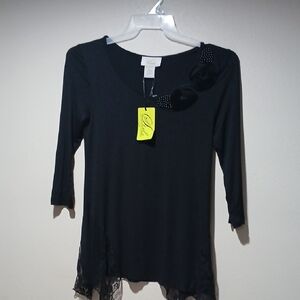 Final 5 Style by Midnight Velvet Black 3/4 Sleeve Women's Top